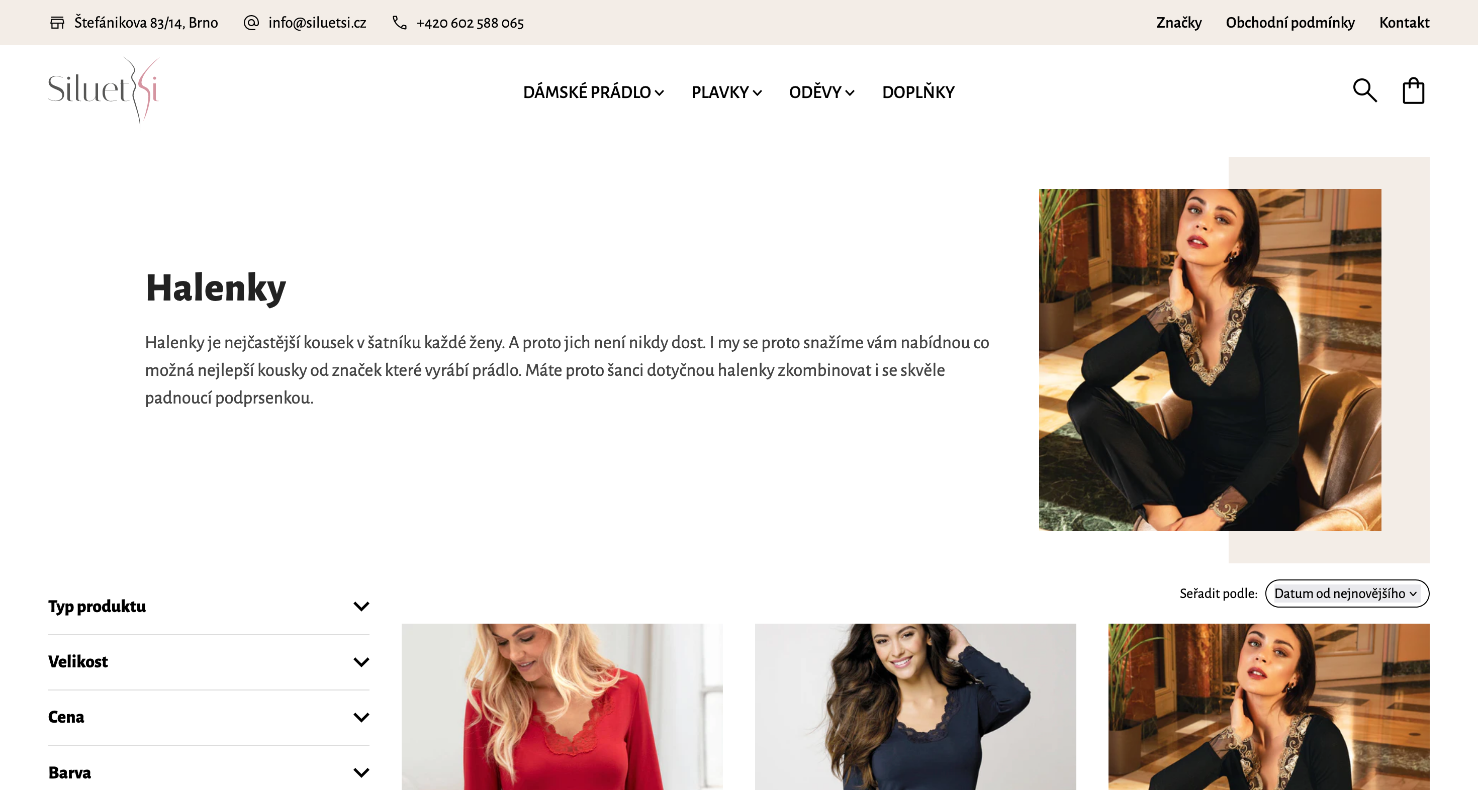 Výpis produktů ze sekce Halenky na e-shopu obchod.siluetsi.cz